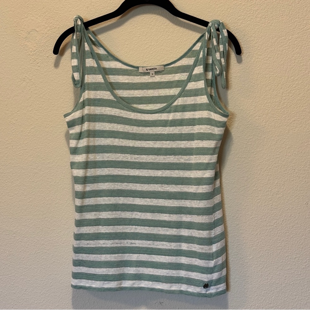 Garcia Casual Striped Green and White Tank Top Size S